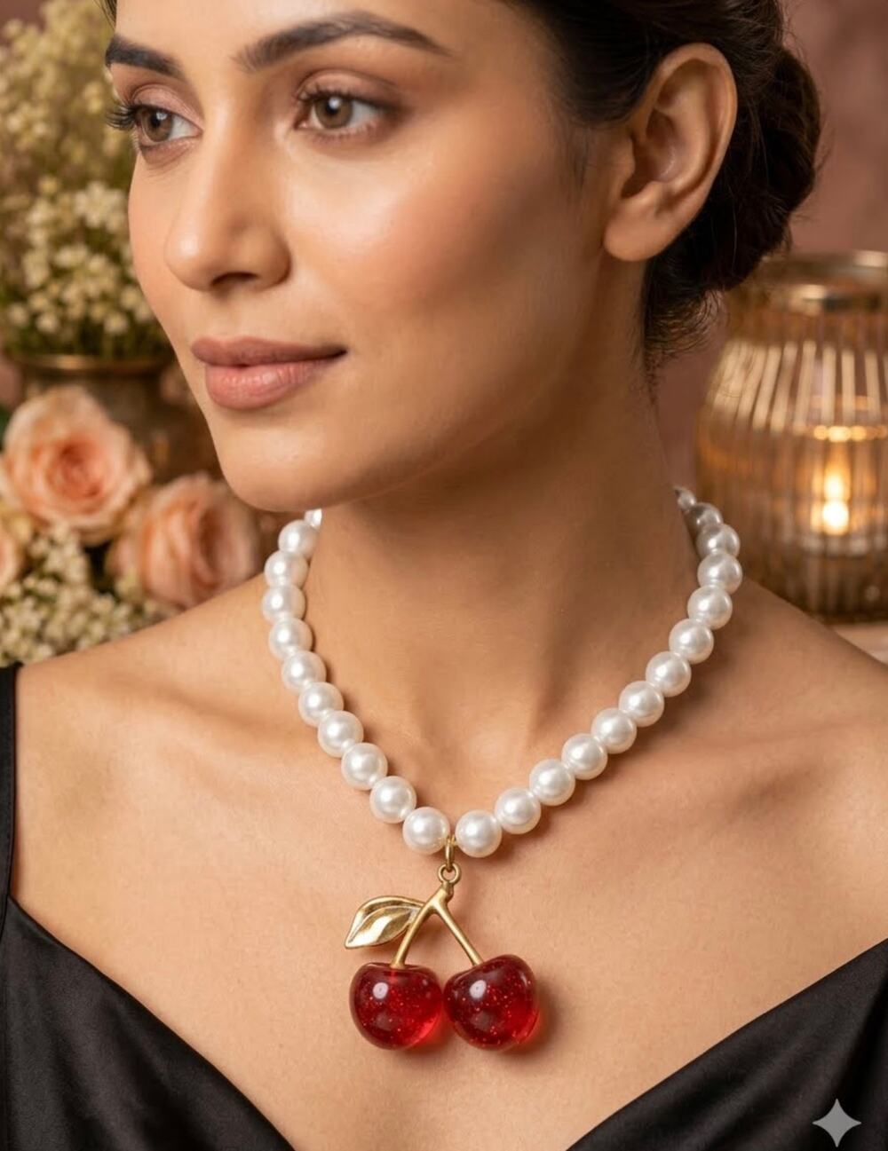 Retro Red Cherry Pearl Statement Necklace